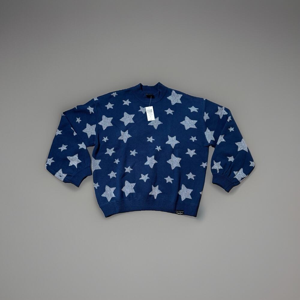 Coraline Crop Mock Neck Star Glitter Knit Sweater Size X-LARGE New